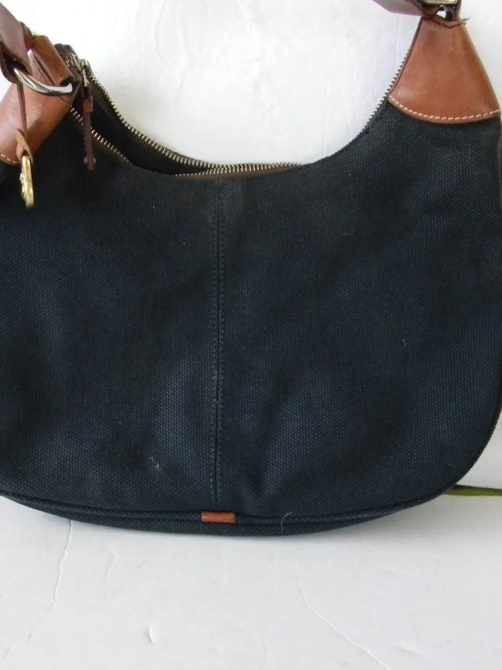 Vintage Dooney & Bourke Black Canvas/Leather Hobo Shoulder Bag Gold Hardware
